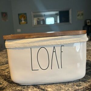 Rae Dunn White Bread Box with Wooden Lid